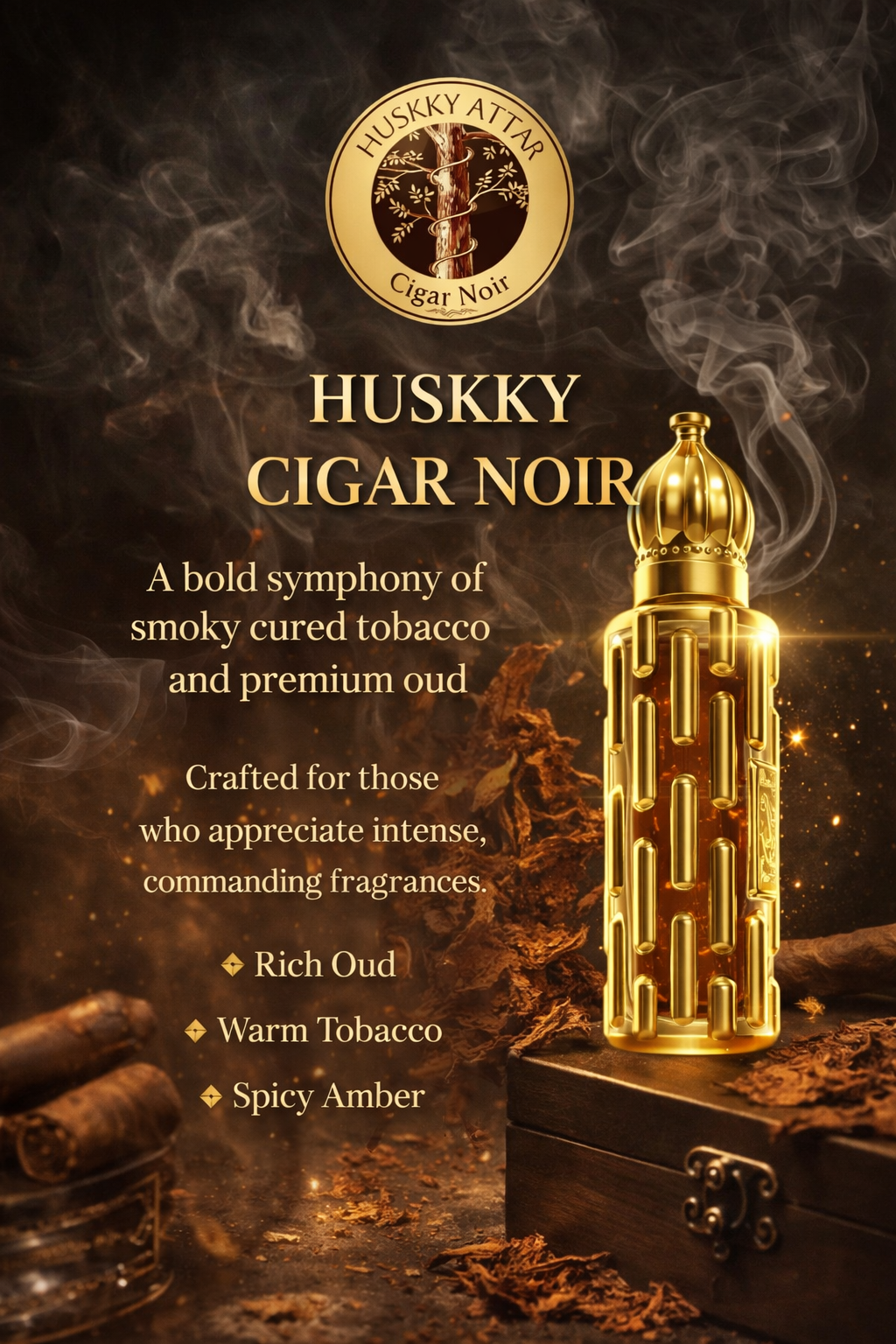 Cigar Noir Tobacco Oud Attar – Long Lasting Alcohol Free Perfume